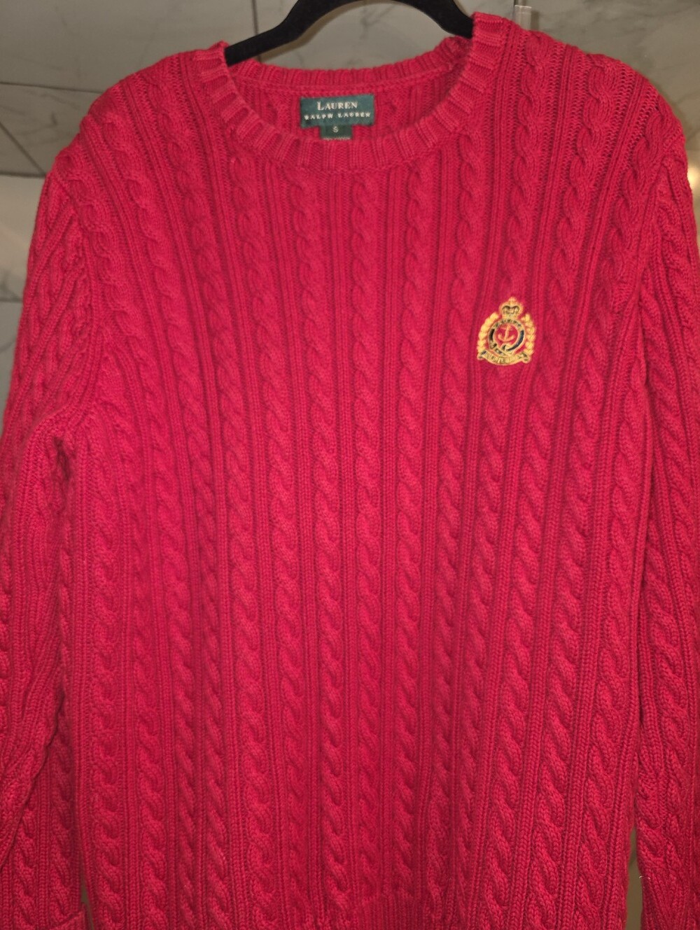 Lauren Ralph Lauren Red Cable-Knit Crewneck Sweater Ex.Con Sz S